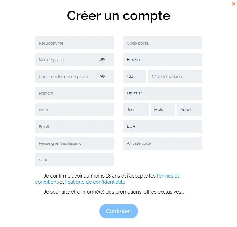 Proceso de registro RICHY CASINO